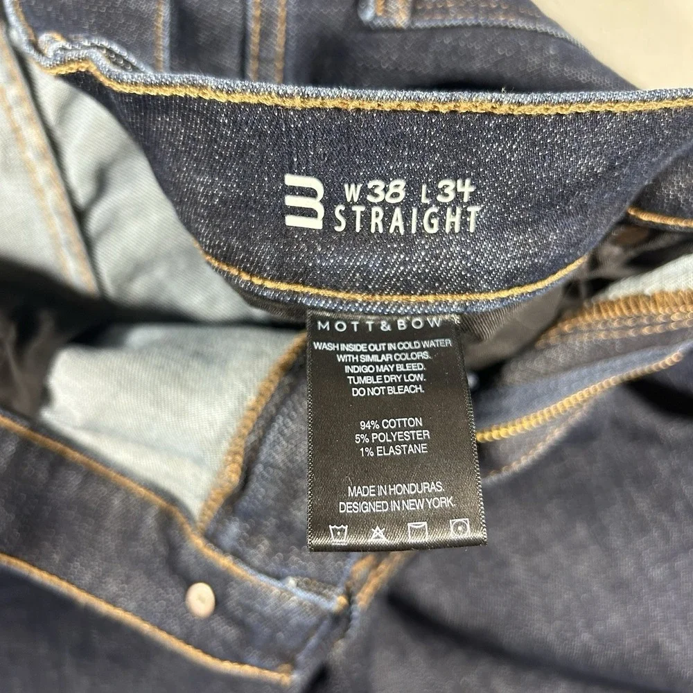 Mens Mott‎ Bow Straight Jeans Dark Wash Stretch Denim 38x34 USA
